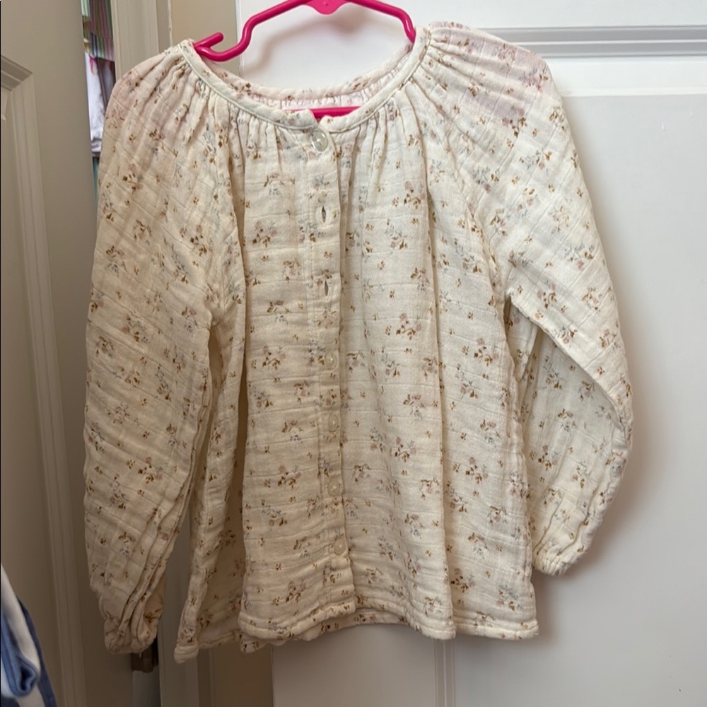 Jamie Kay Cream Floral Button-Front Top - Soft Long Sleeve